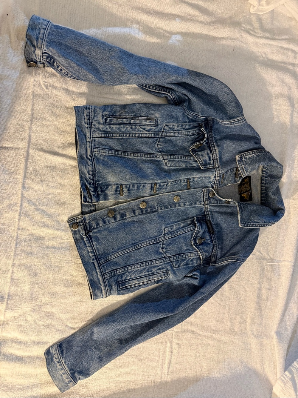 Harley-Davidson Light Blue Denim Jacket with Eagle Patch and Gold Accent